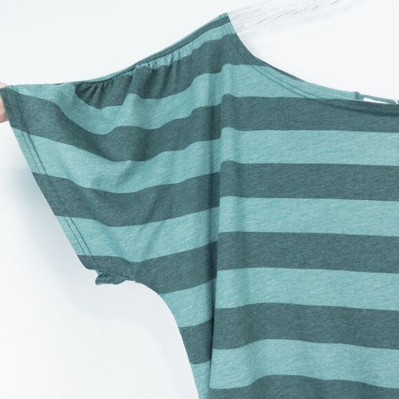 Aventura Striped Ruched Sides Short Sleeve Top Womens Large Green Boat Neck - Picture 10 of 16